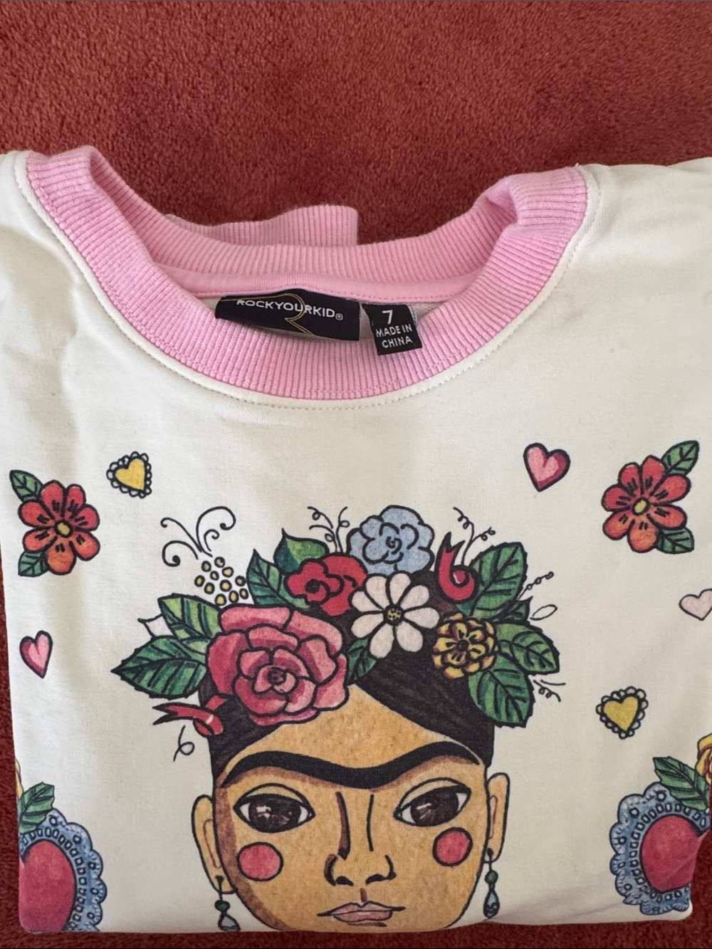 Girls' Pink & White Floral Art Long Sleeve Tee